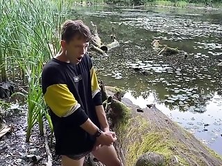 Super-naughty Youngster Jerking Off In Public Park Pond Pornography