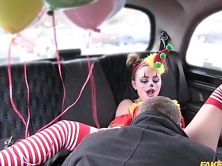 Perverted Chick Clad As A Clown Likes Railing A Cab Driver's Dick