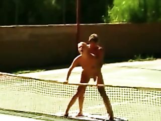 Hot Blonde Fucked Leaned Over A Tennis Net