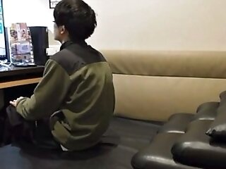 From The Side, A Perverted School Student Who Is Horny In A Fully Private Internet Cafe Cant Stop And Begin.