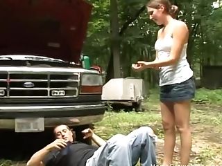 Super-cute Big Tit Gf  Divert Her Beau From Working On His Truck!