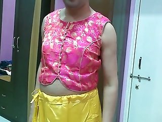 Super-cute Submissive Crossdresser Pmb In Traditional Wear, Flashing His Big Dick